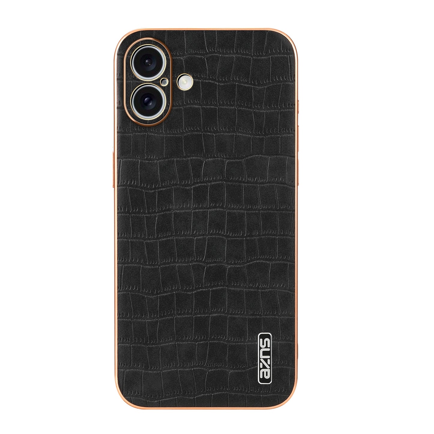 iPhone 16 Plus Luxury Case - Electroplated Frame, Crocodile Texture Leather, Full Coverage Protection, Anti-Fingerprint & Shockproof