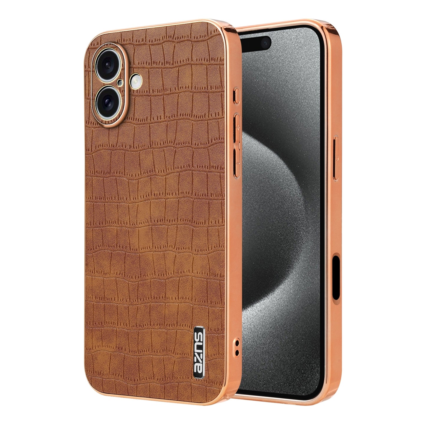 iPhone 16 Plus Luxury Case - Electroplated Frame, Crocodile Texture Leather, Full Coverage Protection, Anti-Fingerprint & Shockproof