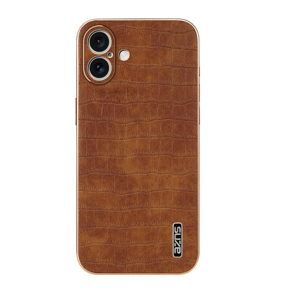 iPhone 16 Plus Luxury Case - Electroplated Frame, Crocodile Texture Leather, Full Coverage Protection, Anti-Fingerprint & Shockproof