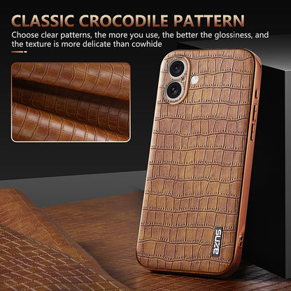 iPhone 16 Plus Luxury Case - Electroplated Frame, Crocodile Texture Leather, Full Coverage Protection, Anti-Fingerprint & Shockproof