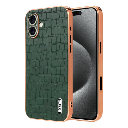 iPhone 16 Plus Luxury Case - Electroplated Frame, Crocodile Texture Leather, Full Coverage Protection, Anti-Fingerprint & Shockproof