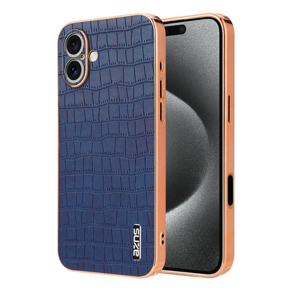 iPhone 16 Plus Luxury Case - Electroplated Frame, Crocodile Texture Leather, Full Coverage Protection, Anti-Fingerprint & Shockproof