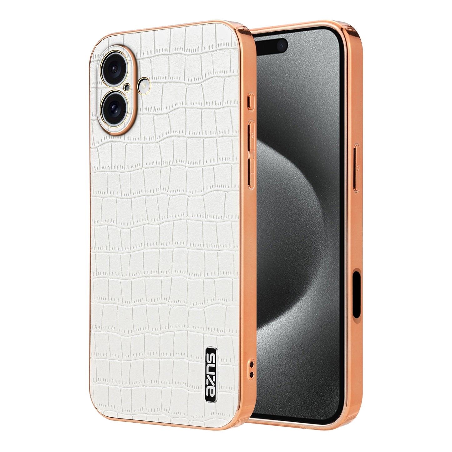 iPhone 16 Plus Luxury Case - Electroplated Frame, Crocodile Texture Leather, Full Coverage Protection, Anti-Fingerprint & Shockproof