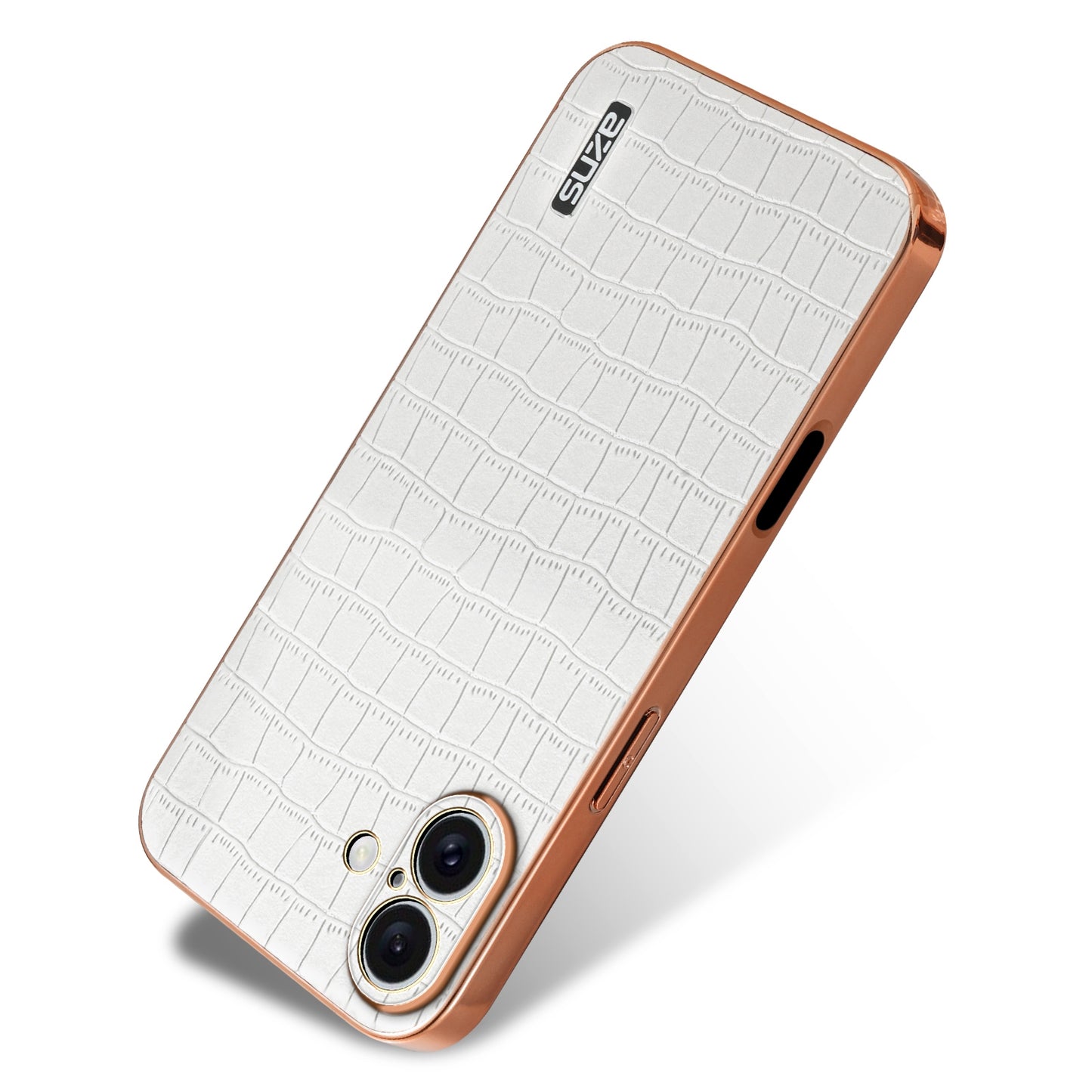 iPhone 16 Plus Luxury Case - Electroplated Frame, Crocodile Texture Leather, Full Coverage Protection, Anti-Fingerprint & Shockproof