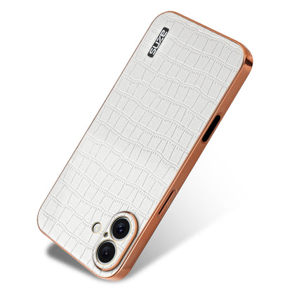 iPhone 16 Plus Luxury Case - Electroplated Frame, Crocodile Texture Leather, Full Coverage Protection, Anti-Fingerprint & Shockproof