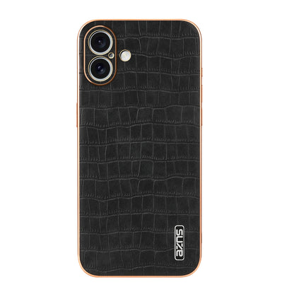 iPhone 16 Luxury Case - Electroplated Frame, Crocodile Texture Leather, Full Coverage Protection, Anti-Fingerprint & Shockproof