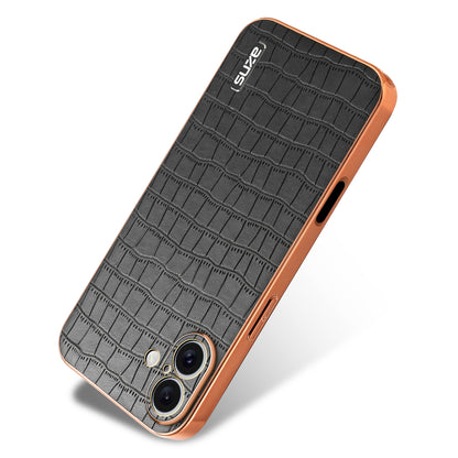 iPhone 16 Luxury Case - Electroplated Frame, Crocodile Texture Leather, Full Coverage Protection, Anti-Fingerprint & Shockproof