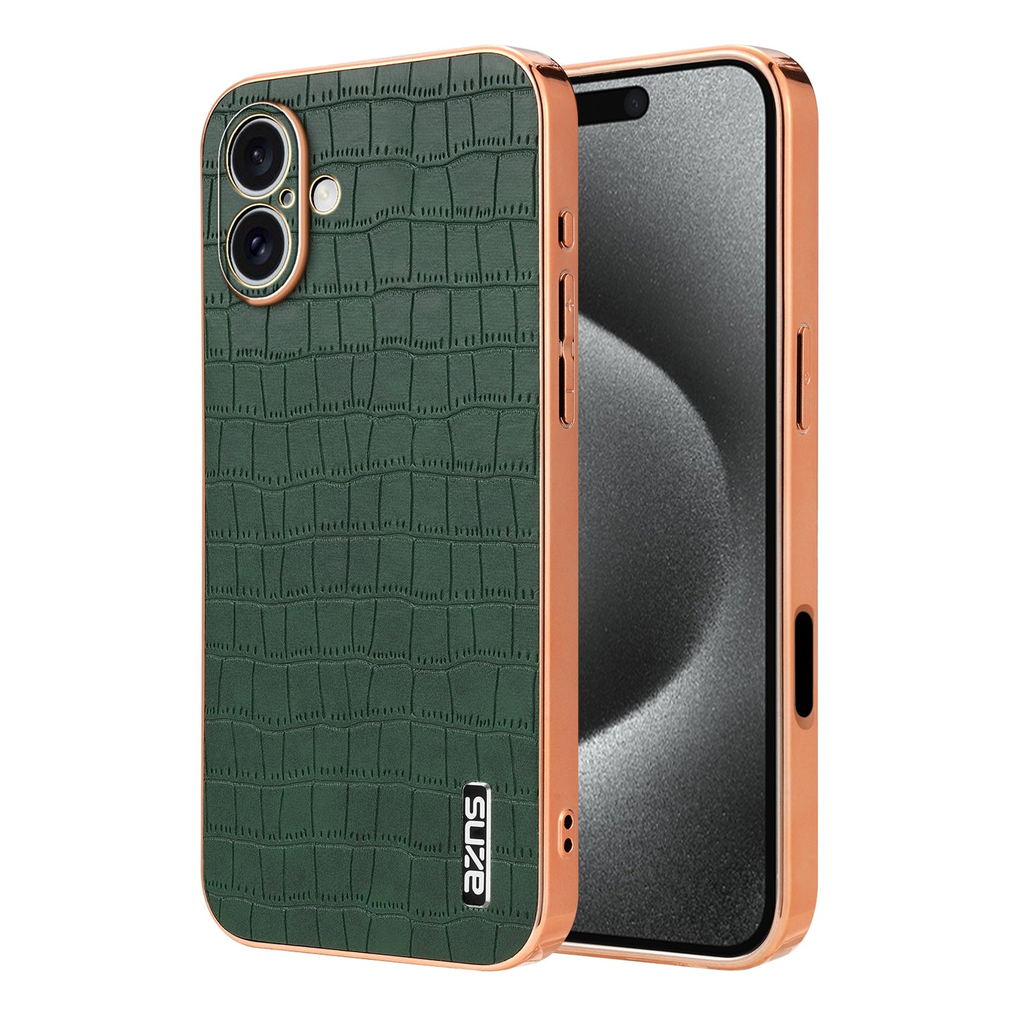 iPhone 16 Luxury Case - Electroplated Frame, Crocodile Texture Leather, Full Coverage Protection, Anti-Fingerprint & Shockproof