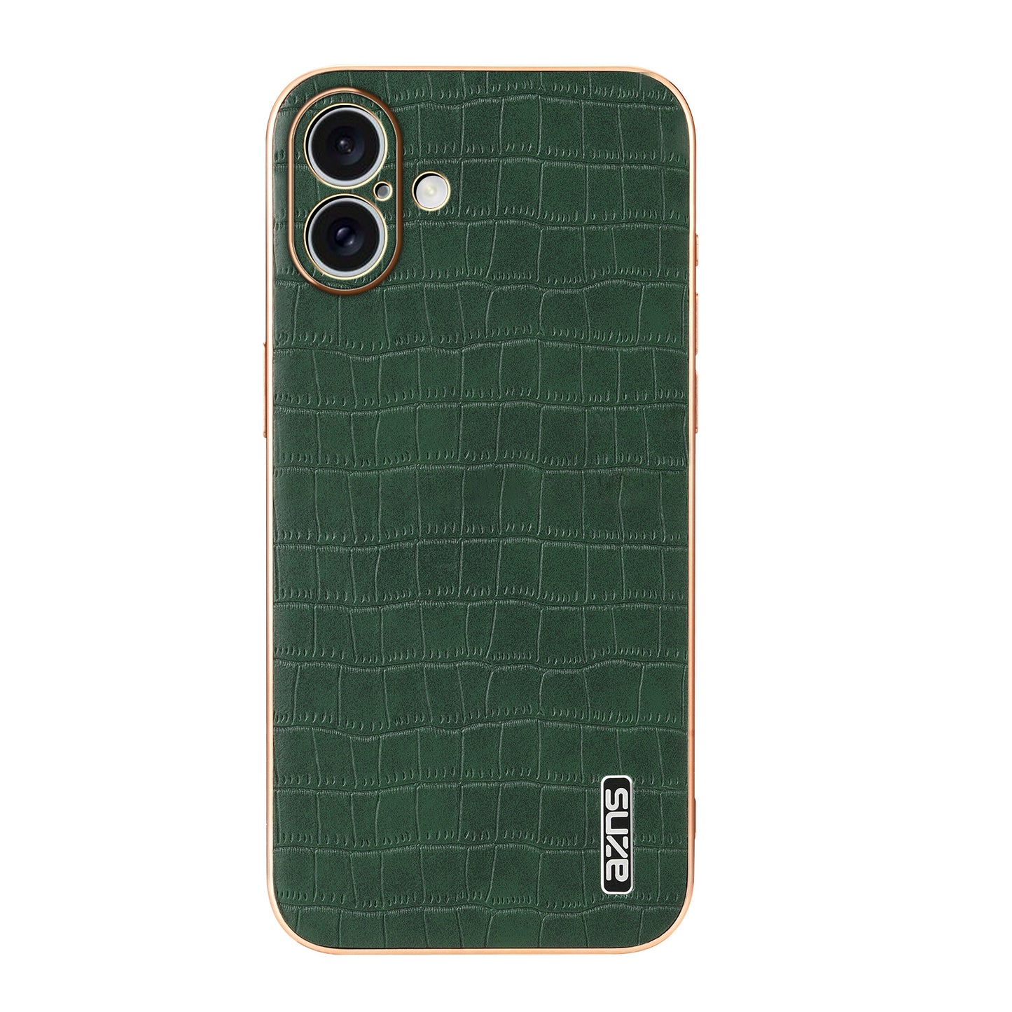 iPhone 16 Luxury Case - Electroplated Frame, Crocodile Texture Leather, Full Coverage Protection, Anti-Fingerprint & Shockproof