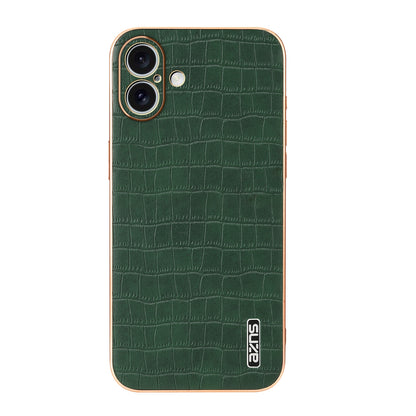 iPhone 16 Luxury Case - Electroplated Frame, Crocodile Texture Leather, Full Coverage Protection, Anti-Fingerprint & Shockproof