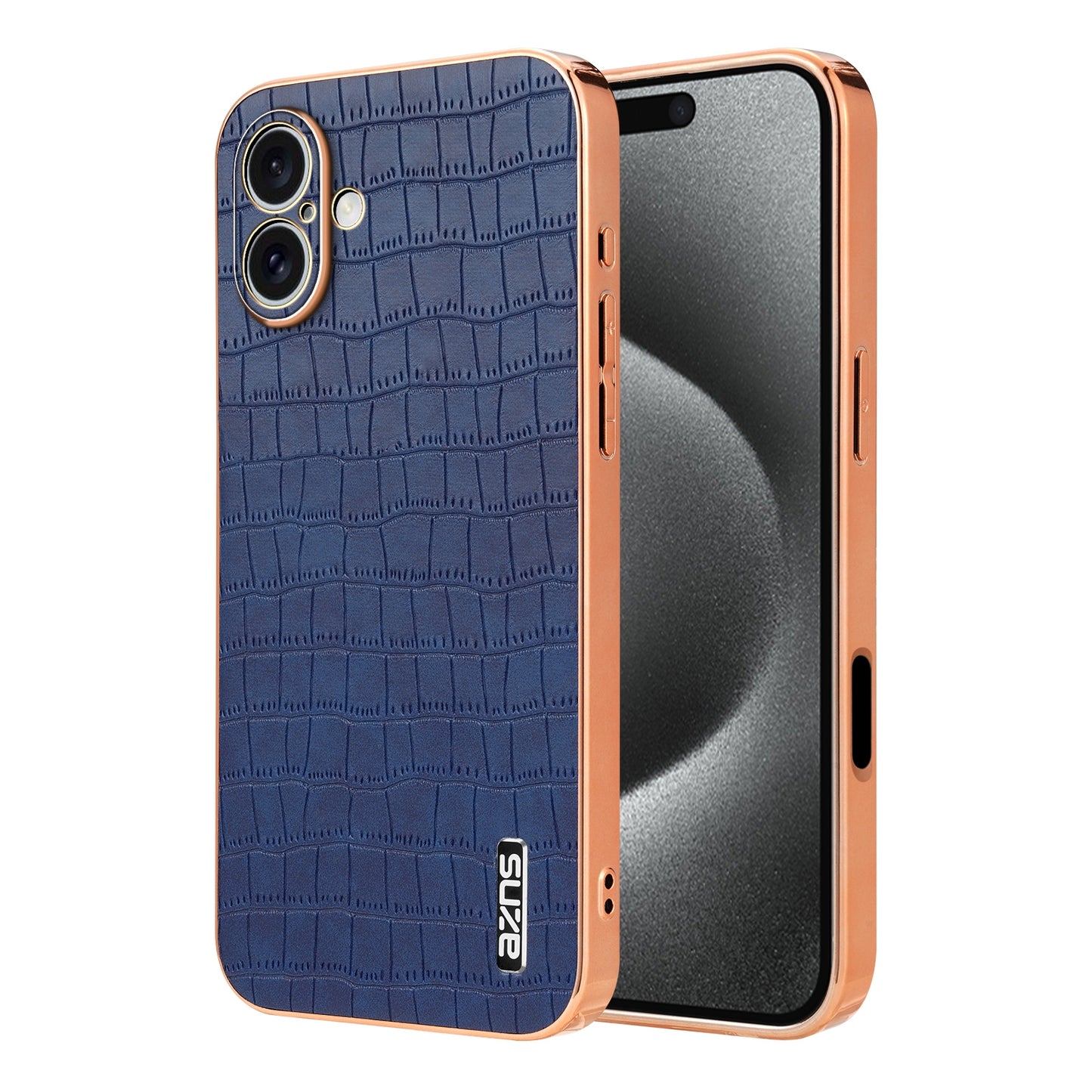 iPhone 16 Luxury Case - Electroplated Frame, Crocodile Texture Leather, Full Coverage Protection, Anti-Fingerprint & Shockproof
