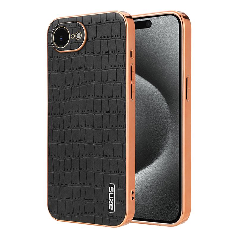 iPhone 16e Luxury Case - Electroplated Frame, Crocodile Texture Leather, Full Coverage Protection, Anti-Fingerprint & Shockproof