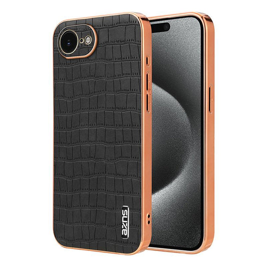 iPhone 16e Luxury Case - Electroplated Frame, Crocodile Texture Leather, Full Coverage Protection, Anti-Fingerprint & Shockproof