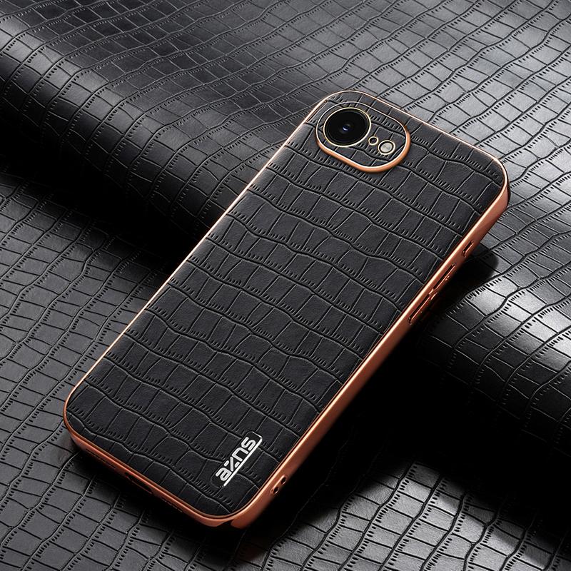 iPhone 16e Luxury Case - Electroplated Frame, Crocodile Texture Leather, Full Coverage Protection, Anti-Fingerprint & Shockproof