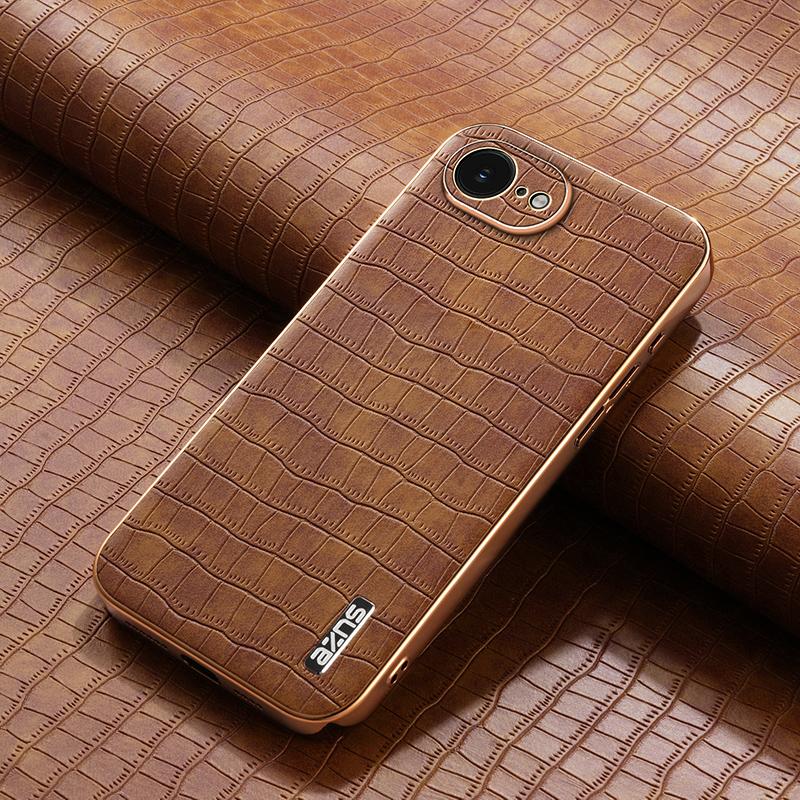iPhone 16e Luxury Case - Electroplated Frame, Crocodile Texture Leather, Full Coverage Protection, Anti-Fingerprint & Shockproof