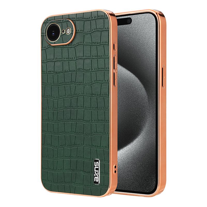 iPhone 16e Luxury Case - Electroplated Frame, Crocodile Texture Leather, Full Coverage Protection, Anti-Fingerprint & Shockproof
