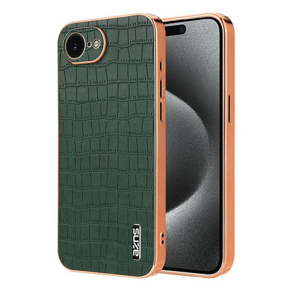 iPhone 16e Luxury Case - Electroplated Frame, Crocodile Texture Leather, Full Coverage Protection, Anti-Fingerprint & Shockproof