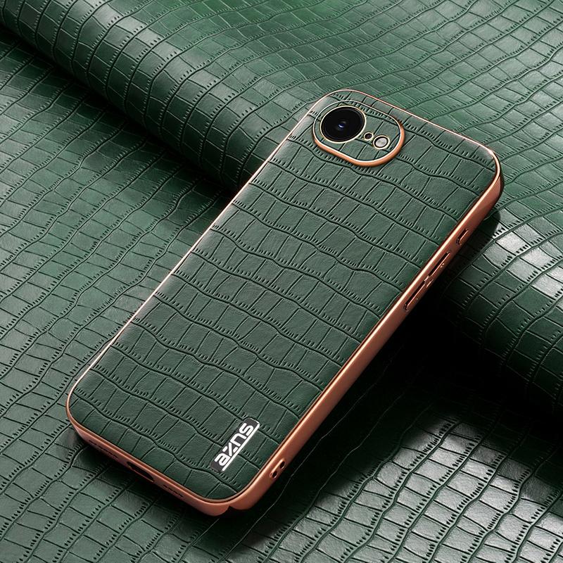 iPhone 16e Luxury Case - Electroplated Frame, Crocodile Texture Leather, Full Coverage Protection, Anti-Fingerprint & Shockproof