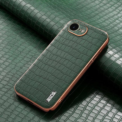 iPhone 16e Luxury Case - Electroplated Frame, Crocodile Texture Leather, Full Coverage Protection, Anti-Fingerprint & Shockproof