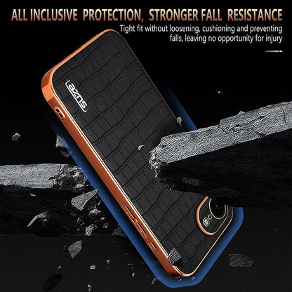 iPhone 16e Luxury Case - Electroplated Frame, Crocodile Texture Leather, Full Coverage Protection, Anti-Fingerprint & Shockproof