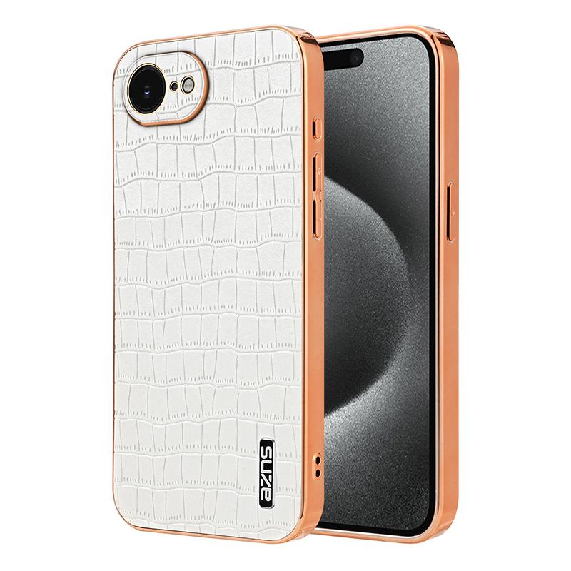 iPhone 16e Luxury Case - Electroplated Frame, Crocodile Texture Leather, Full Coverage Protection, Anti-Fingerprint & Shockproof