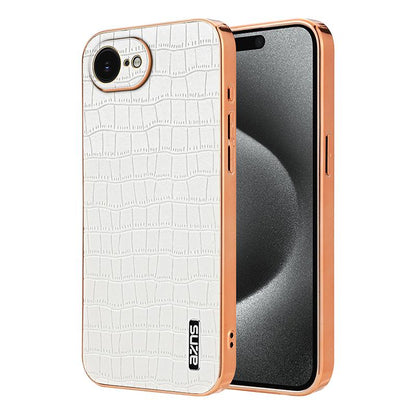 iPhone 16e Luxury Case - Electroplated Frame, Crocodile Texture Leather, Full Coverage Protection, Anti-Fingerprint & Shockproof