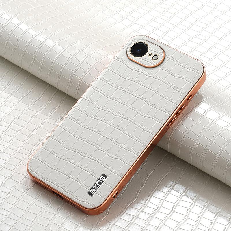 iPhone 16e Luxury Case - Electroplated Frame, Crocodile Texture Leather, Full Coverage Protection, Anti-Fingerprint & Shockproof