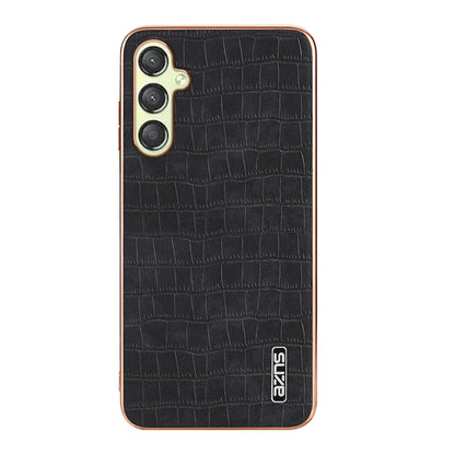 Samsung Galaxy M14 Luxury Case - Electroplated Frame, Crocodile Texture Leather, Full Coverage Protection, Anti-Fingerprint & Shockproof