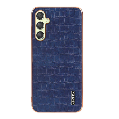 Samsung Galaxy M14 Luxury Case - Electroplated Frame, Crocodile Texture Leather, Full Coverage Protection, Anti-Fingerprint & Shockproof
