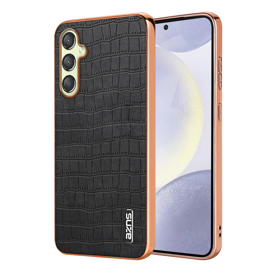 Samsung Galaxy A14 Luxury Case - Electroplated Frame, Crocodile Texture Leather, Full Coverage Protection, Anti-Fingerprint & Shockproof