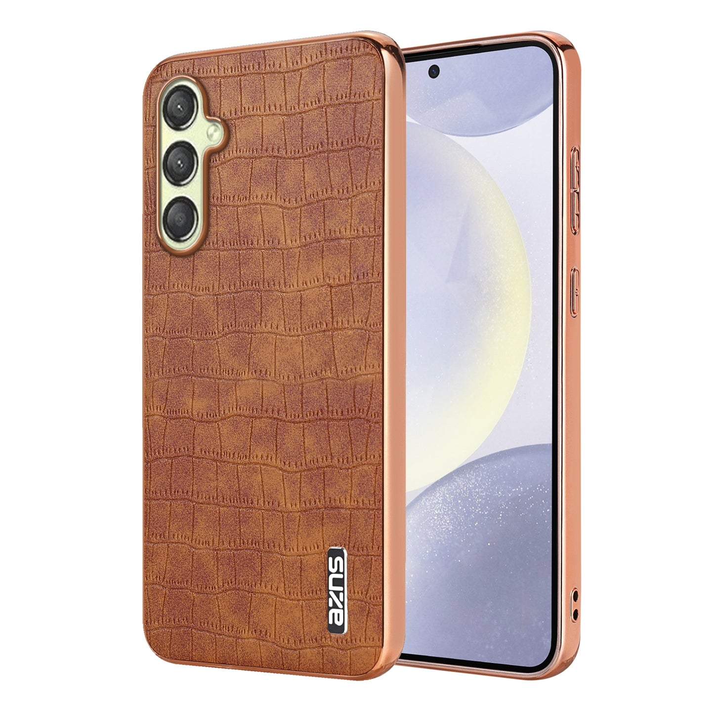 Samsung Galaxy A14 Luxury Case - Electroplated Frame, Crocodile Texture Leather, Full Coverage Protection, Anti-Fingerprint & Shockproof