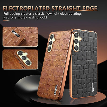 Samsung Galaxy A25 Luxury Case - Electroplated Frame, Crocodile Texture Leather, Full Coverage Protection, Anti-Fingerprint & Shockproof