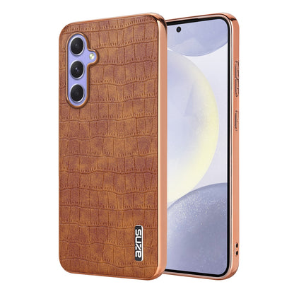 Samsung Galaxy A35 Luxury Case - Electroplated Frame, Crocodile Texture Leather, Full Coverage Protection, Anti-Fingerprint & Shockproof