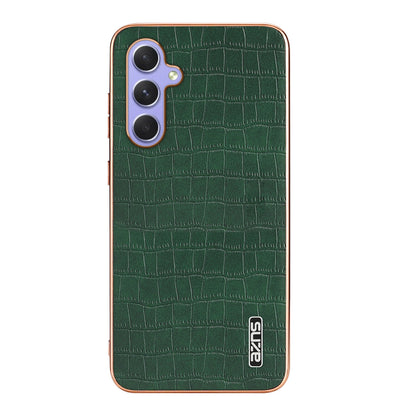 Samsung Galaxy A35 Luxury Case - Electroplated Frame, Crocodile Texture Leather, Full Coverage Protection, Anti-Fingerprint & Shockproof