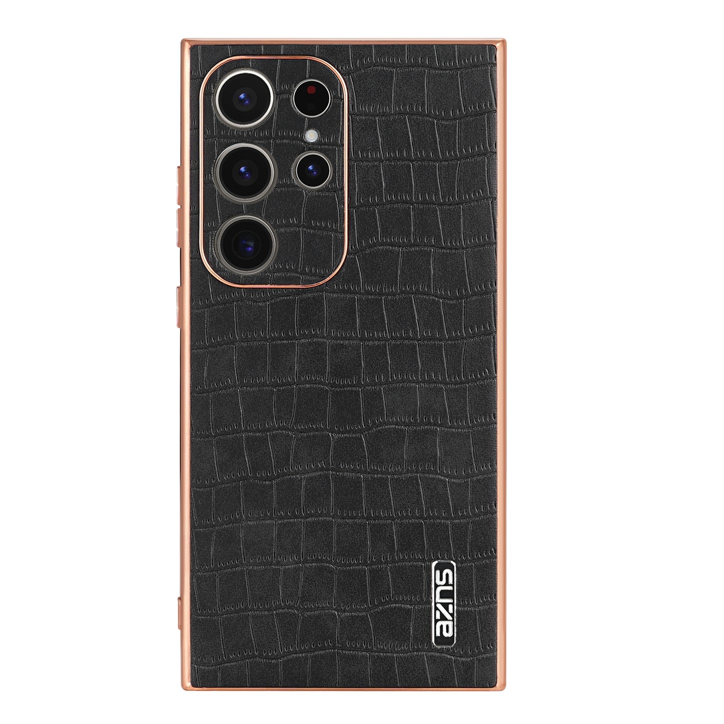 Samsung Galaxy S22 Ultra 5G Luxury Case - Electroplated Frame, Crocodile Texture Leather, Full Coverage Protection, Anti-Fingerprint & Shockproof