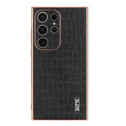 Samsung Galaxy S22 Ultra 5G Luxury Case - Electroplated Frame, Crocodile Texture Leather, Full Coverage Protection, Anti-Fingerprint & Shockproof