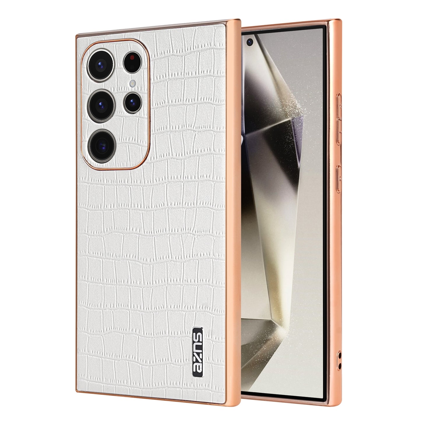 Samsung Galaxy S22 Ultra 5G Luxury Case - Electroplated Frame, Crocodile Texture Leather, Full Coverage Protection, Anti-Fingerprint & Shockproof