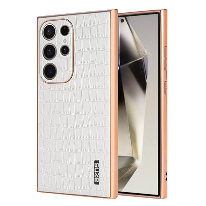 Samsung Galaxy S22 Ultra 5G Luxury Case - Electroplated Frame, Crocodile Texture Leather, Full Coverage Protection, Anti-Fingerprint & Shockproof