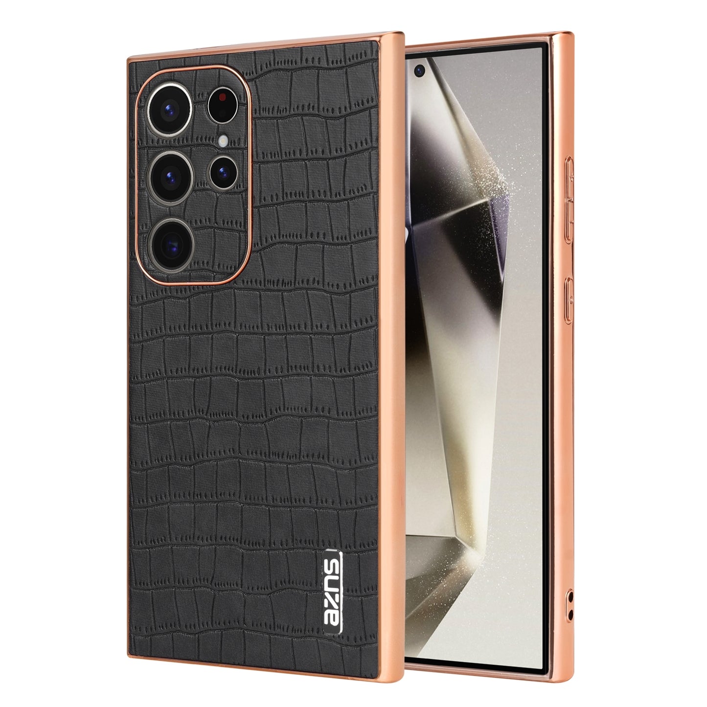 Samsung Galaxy S23 Ultra 5G Luxury Case - Electroplated Frame, Crocodile Texture Leather, Full Coverage Protection, Anti-Fingerprint & Shockproof