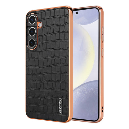 Samsung Galaxy S24+ 5G Luxury Case - Electroplated Frame, Crocodile Texture Leather, Full Coverage Protection, Anti-Fingerprint & Shockproof
