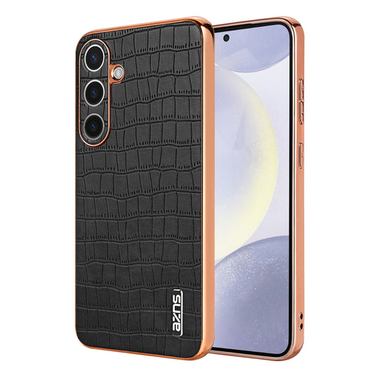 Samsung Galaxy S24+ 5G Luxury Case - Electroplated Frame, Crocodile Texture Leather, Full Coverage Protection, Anti-Fingerprint & Shockproof