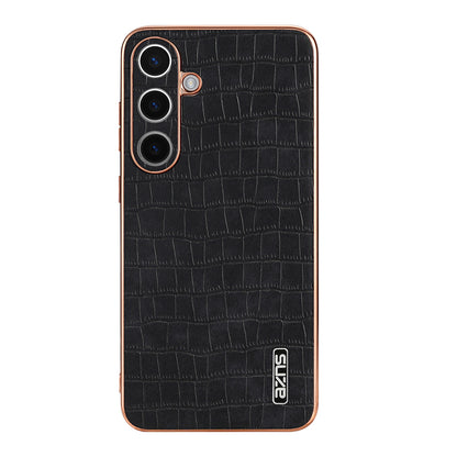 Samsung Galaxy S24+ 5G Luxury Case - Electroplated Frame, Crocodile Texture Leather, Full Coverage Protection, Anti-Fingerprint & Shockproof