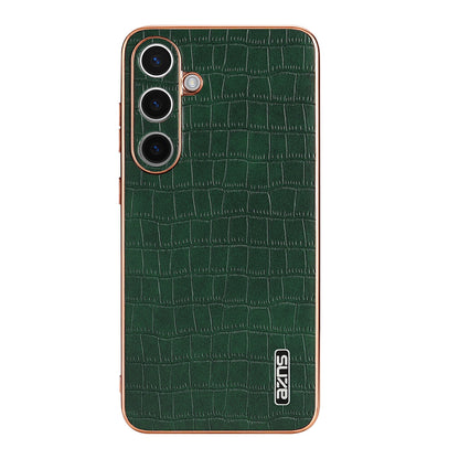 Samsung Galaxy S24+ 5G Luxury Case - Electroplated Frame, Crocodile Texture Leather, Full Coverage Protection, Anti-Fingerprint & Shockproof