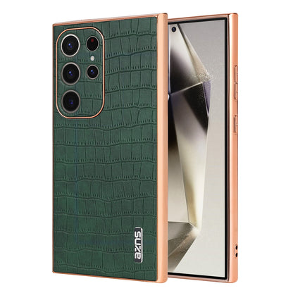 Samsung Galaxy S24 Ultra 5G Luxury Case - Electroplated Frame, Crocodile Texture Leather, Full Coverage Protection, Anti-Fingerprint & Shockproof