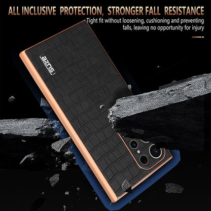 Samsung Galaxy S24 Ultra 5G Luxury Case - Electroplated Frame, Crocodile Texture Leather, Full Coverage Protection, Anti-Fingerprint & Shockproof