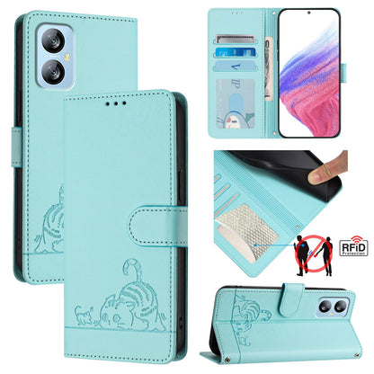 Blackview A52 Cat and Rat Embossed Pattern, RFID Leather Phone Case with Lanyard, Kickstand, and Wallet Features