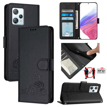 Blackview A53 Cat and Rat Embossed Pattern, RFID Leather Phone Case with Lanyard, Kickstand, and Wallet Features