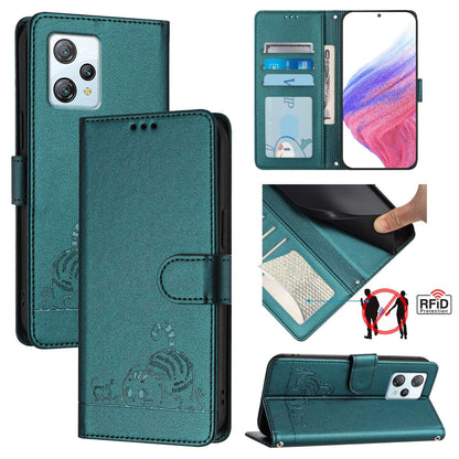 Blackview A53 Cat and Rat Embossed Pattern, RFID Leather Phone Case with Lanyard, Kickstand, and Wallet Features