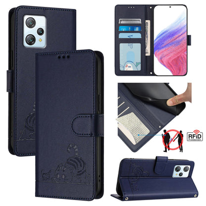 Blackview A53 Cat and Rat Embossed Pattern, RFID Leather Phone Case with Lanyard, Kickstand, and Wallet Features