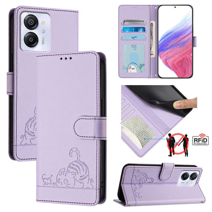 Blackview Color 8 Cat and Rat Embossed Pattern, RFID Leather Phone Case with Lanyard, Kickstand, and Wallet Features